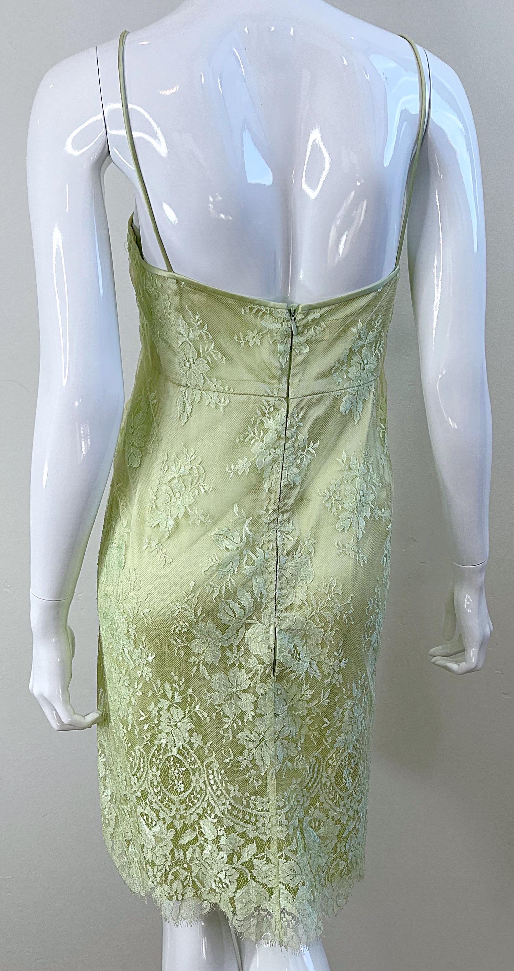 Escada 1990s Size 8 Mint Green Silk Lace Vintage Dress + Shawl Ensemble 90s For Sale 1