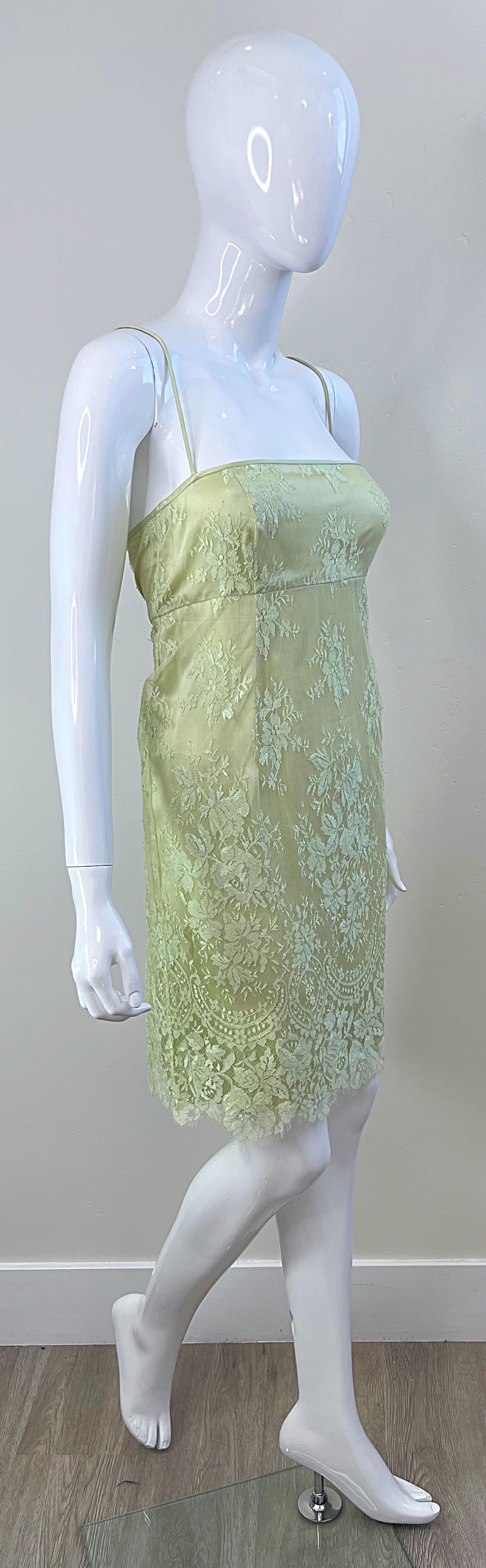 Escada 1990s Size 8 Mint Green Silk Lace Vintage Dress + Shawl Ensemble 90s For Sale 4
