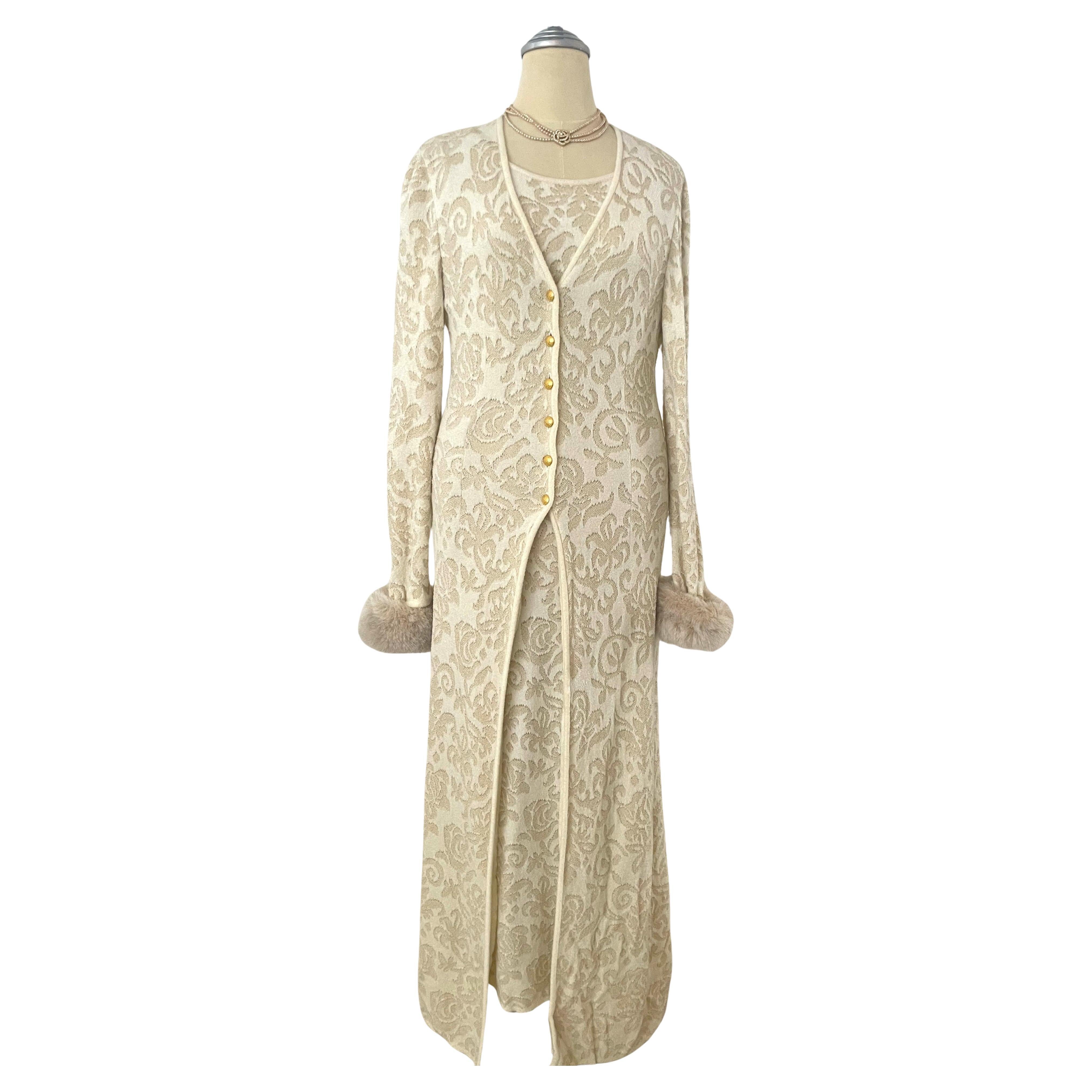 Escada 1990's stunning set of long dress & long cardigan by Margaretha Ley For Sale