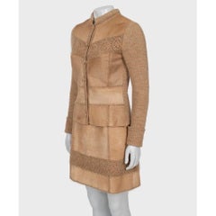 Escada 1990s Vintage Brown Suit Set with Leather Trim Size EU 36/S