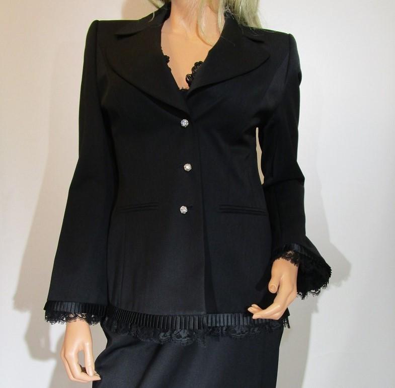 black blazer with black skirt
