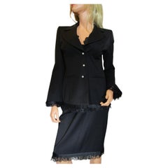 ESCADA 2-piece Black Blazer & Skirt Lace Ruffles RHINESTONES Size 36/38