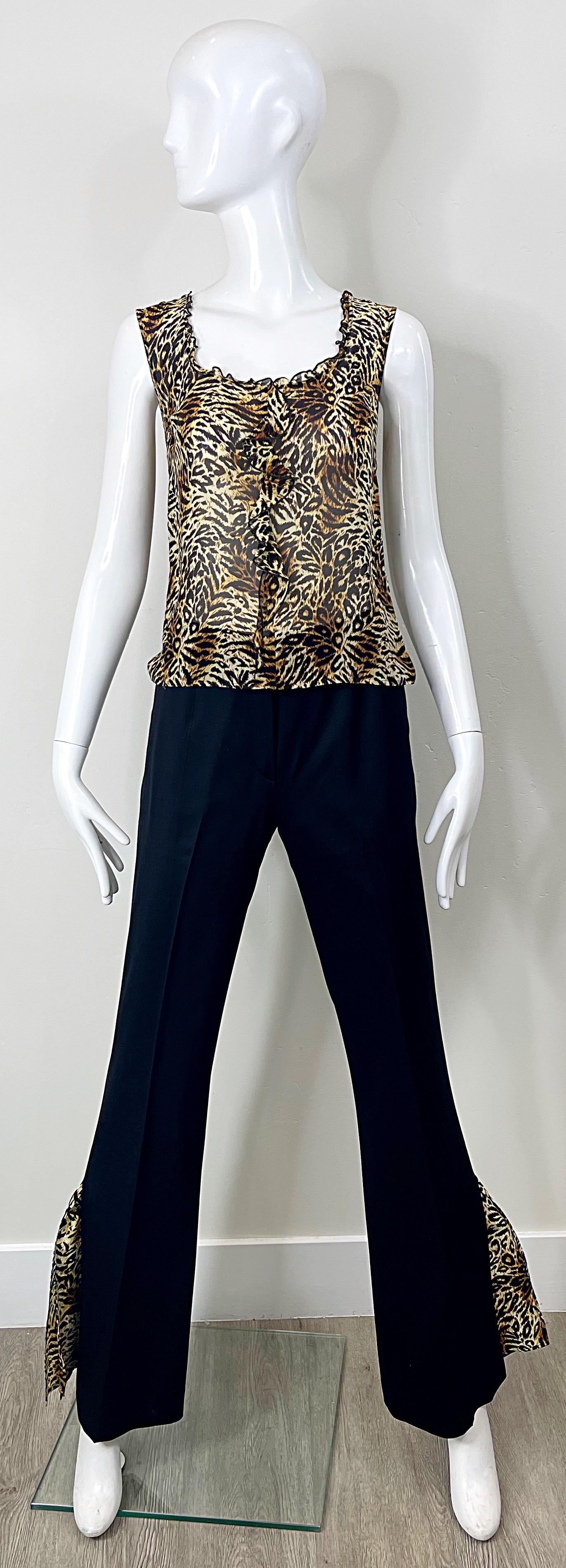 Escada 2000s Three Piece Size 38 Leopard Cheetah Print Pants Blouse Blazer Suit For Sale 9