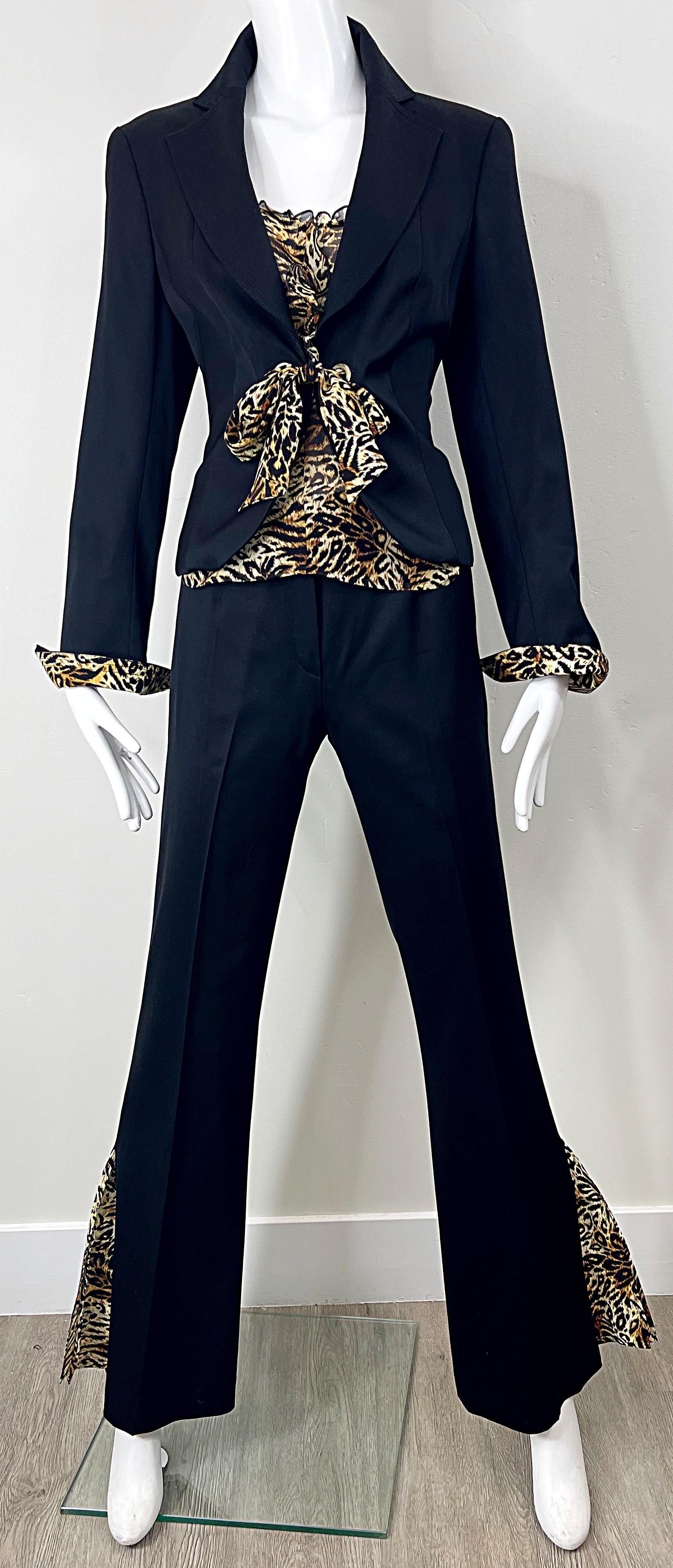 Escada 2000s Three Piece Size 38 Leopard Cheetah Print Pants Blouse Blazer Suit For Sale 10