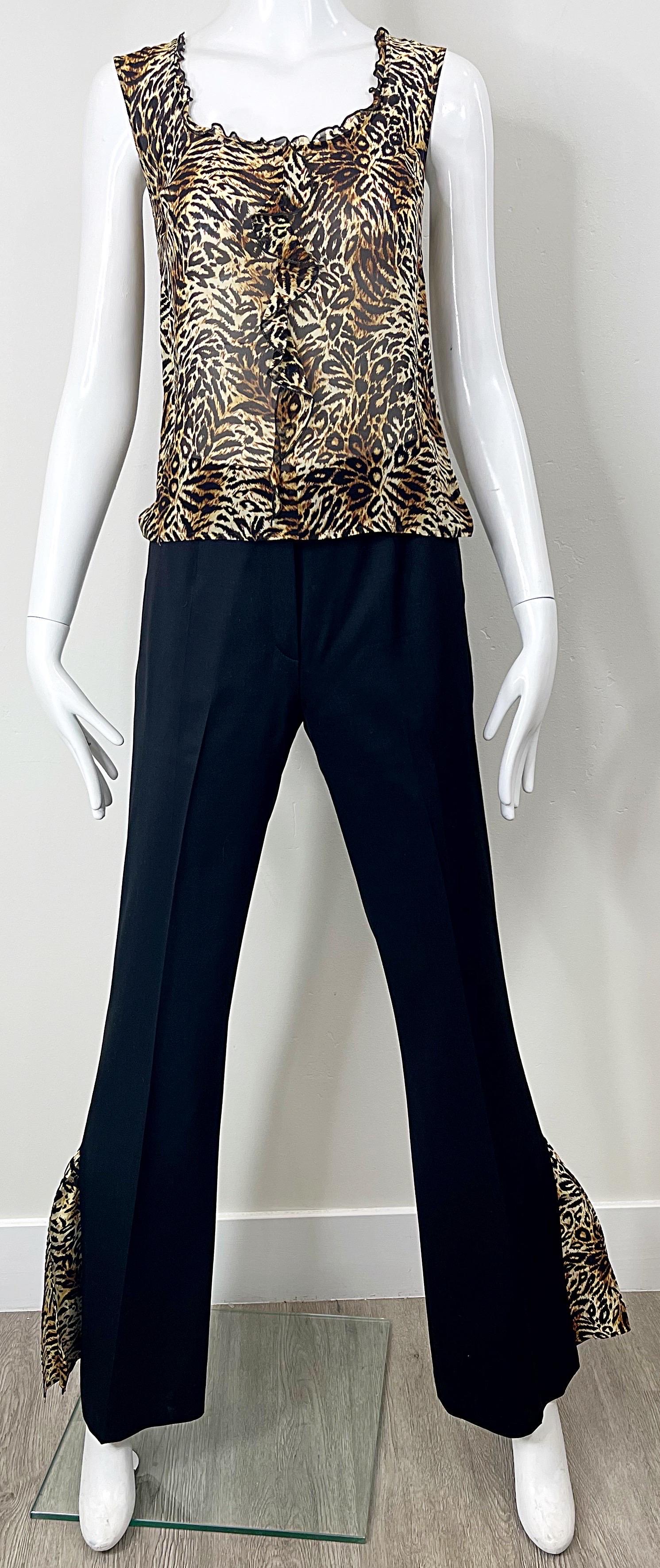 Escada 2000s Three Piece Size 38 Leopard Cheetah Print Pants Blouse Blazer Suit For Sale 13