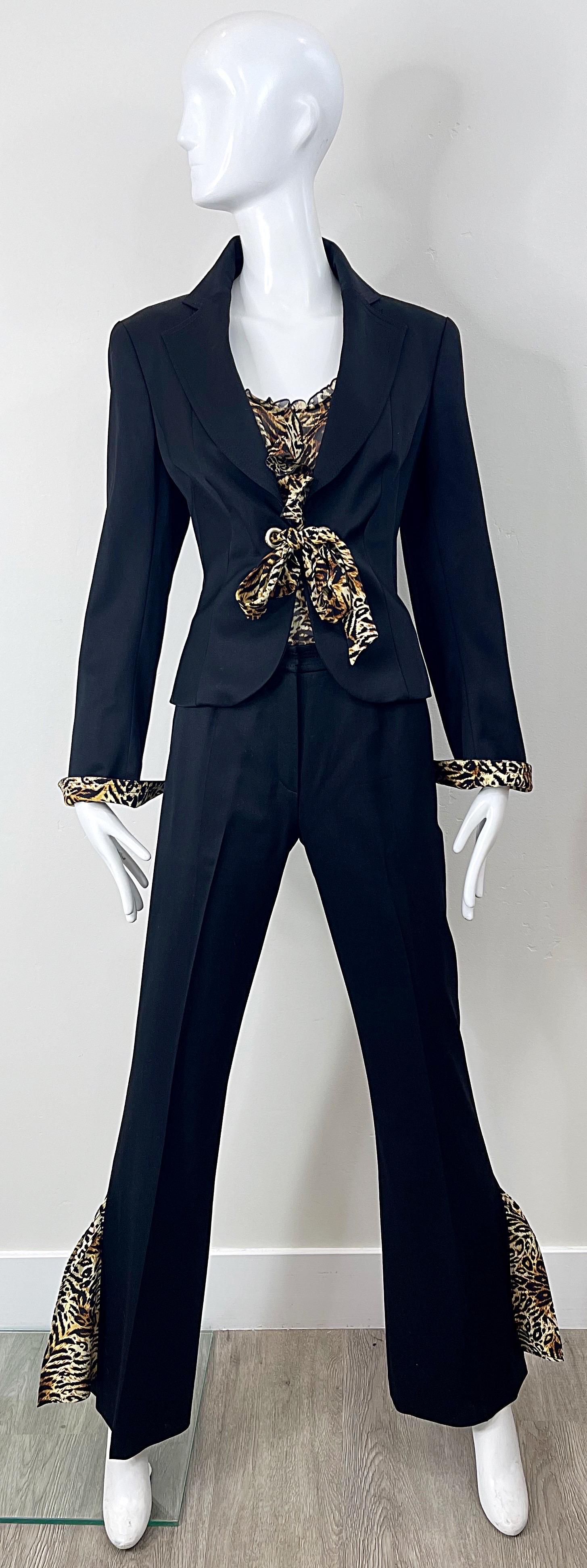 Escada 2000s Three Piece Size 38 Leopard Cheetah Print Pants Blouse Blazer Suit For Sale 14