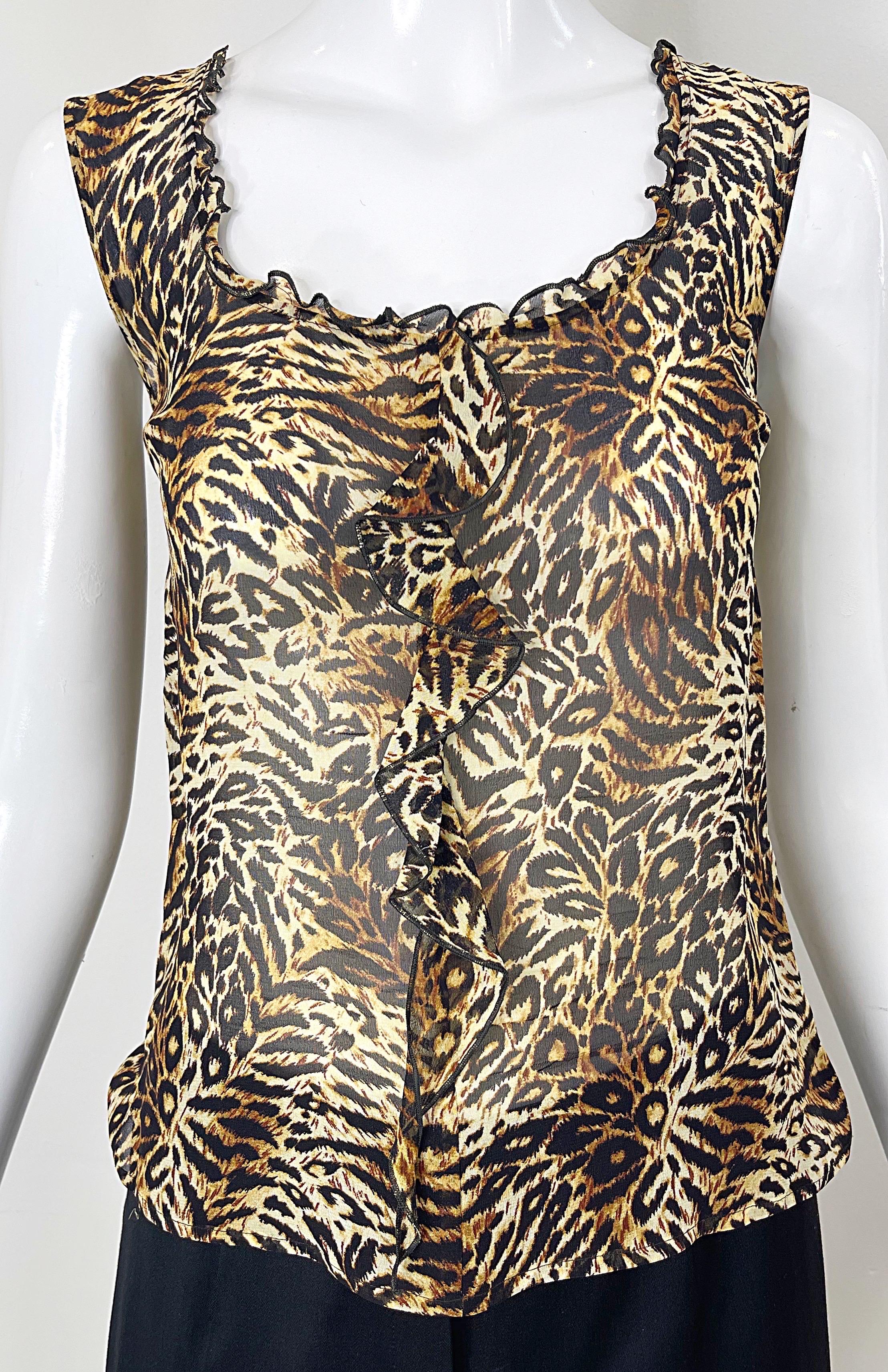 Women's Escada 2000s Three Piece Size 38 Leopard Cheetah Print Pants Blouse Blazer Suit For Sale