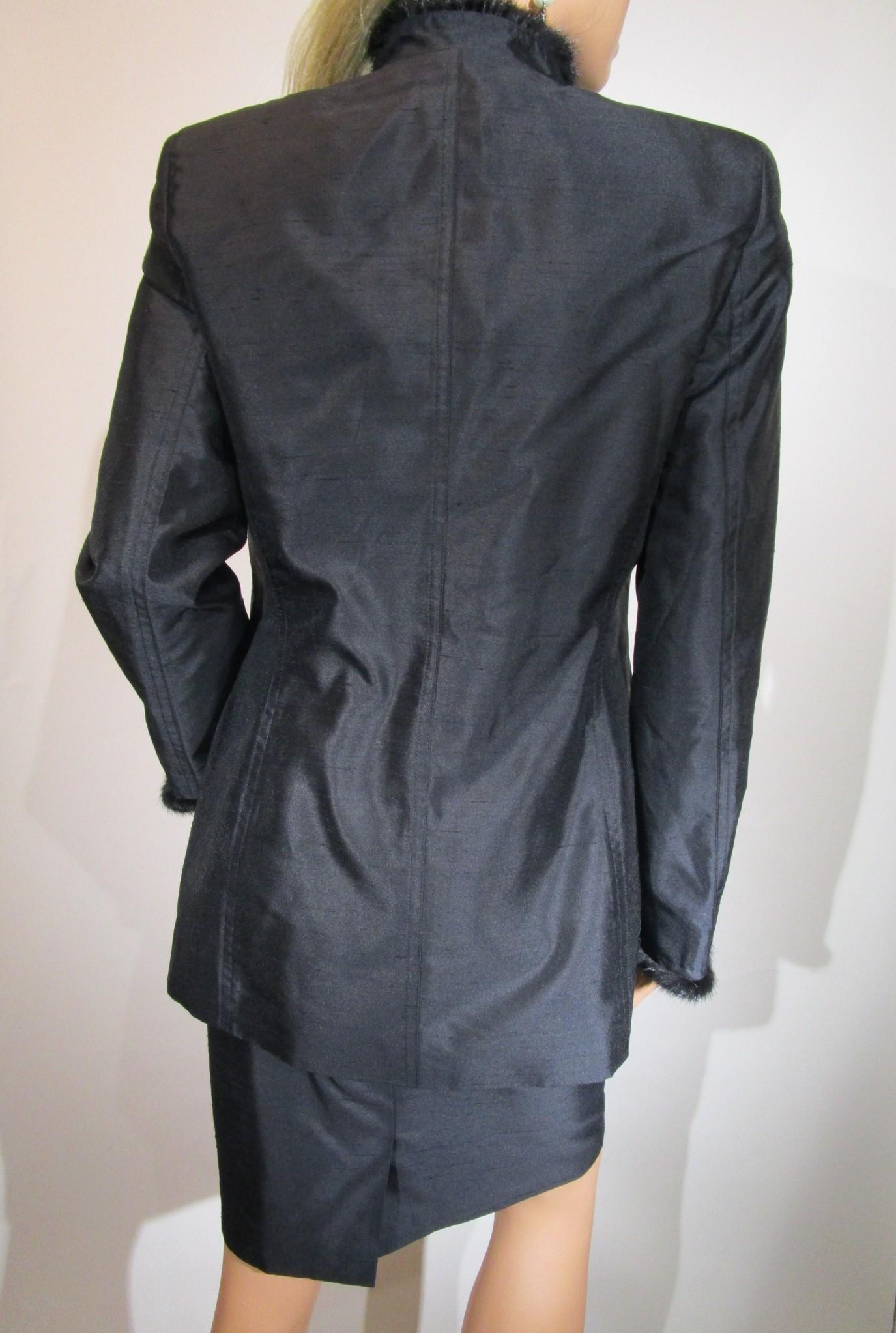 Women's ESCADA 3-piece Set MINK Trim Black Blazer Skirt Tank Top Jacket Sz 36/ US6 For Sale
