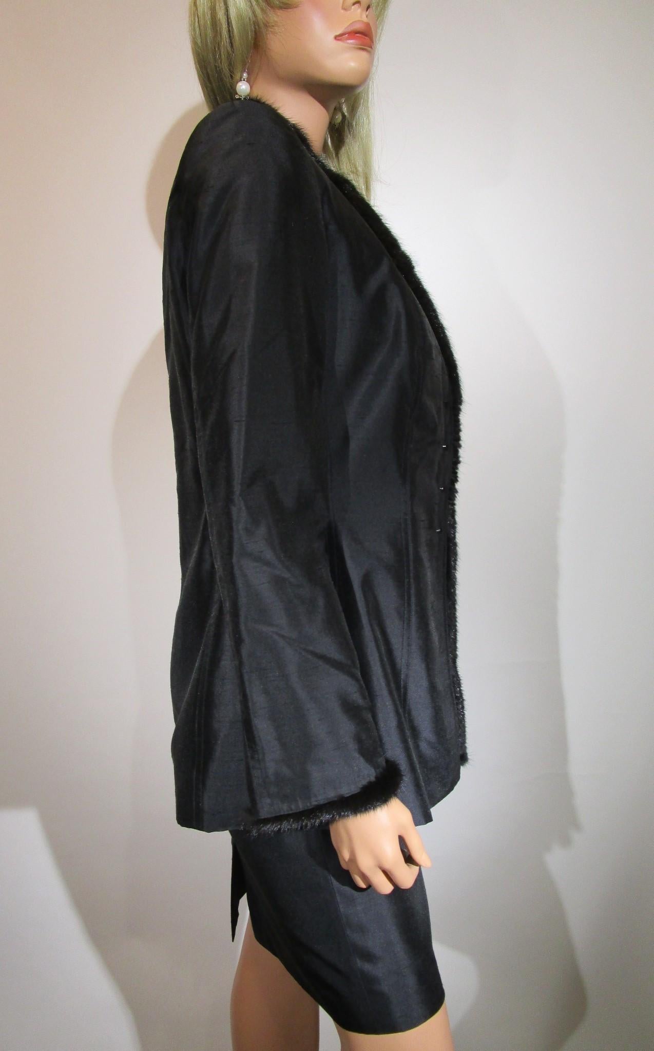 ESCADA 3-piece Set MINK Trim Black Blazer Skirt Tank Top Jacket Sz 36/ US6 For Sale 1