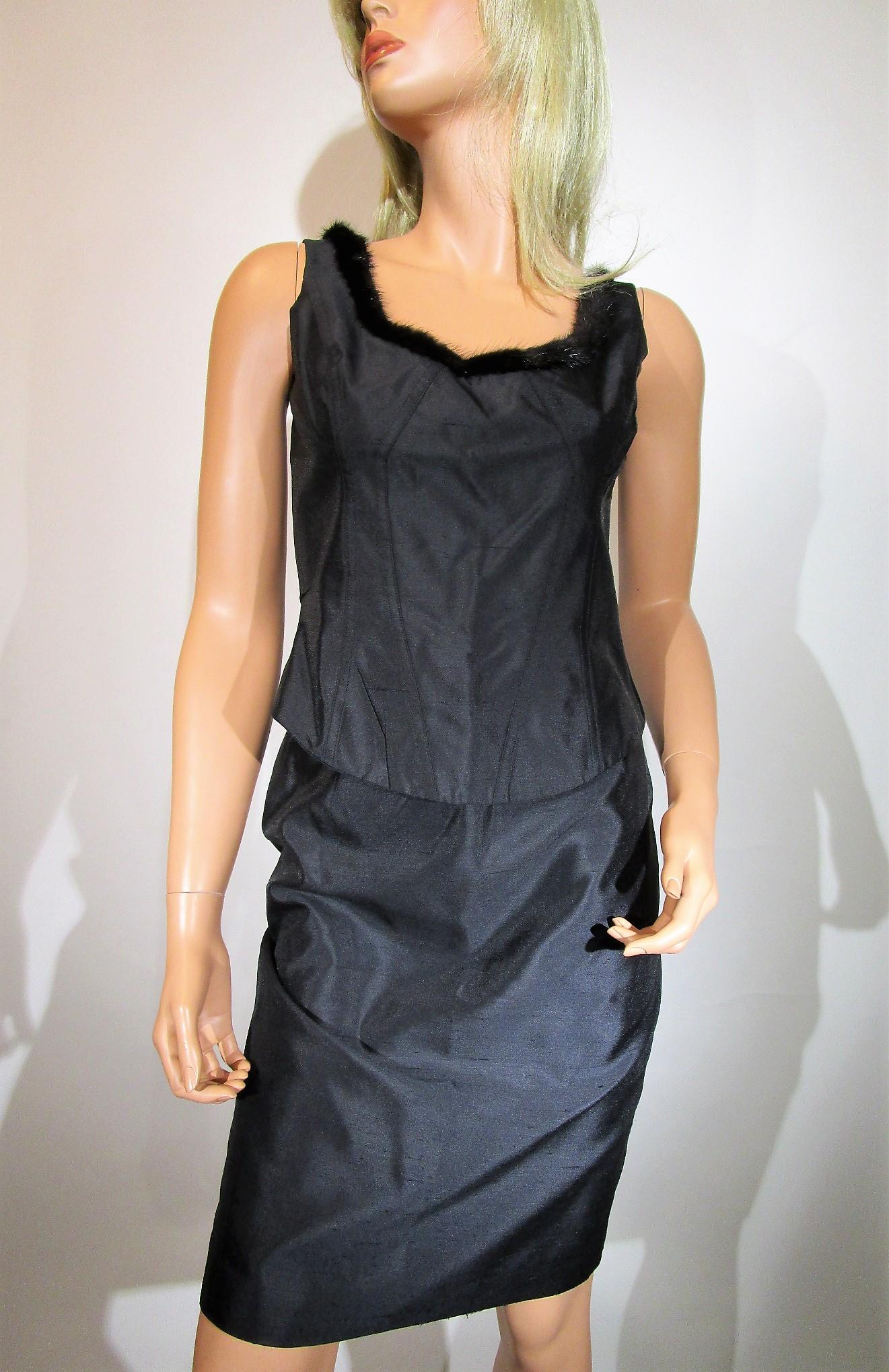 ESCADA 3-piece Set MINK Trim Black Blazer Skirt Tank Top Jacket Sz 36/ US6 For Sale 2
