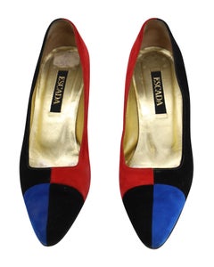 Escarpins « Color Block » « Court » Escada style années 80 en daim multicolore