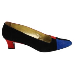 Escarpins « Color Block » « Court » Escada style années 80 en daim multicolore