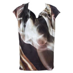 Escada Abstrakte Fantasy gedruckt Seide Satin Cowl Neck ärmelloses Top M