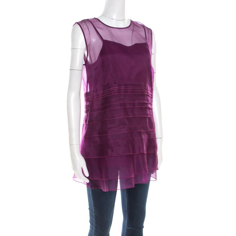 Escada Amethyste Purple Sheer Silk Sleeveless Norga Layered Top M In Good Condition In Dubai, Al Qouz 2