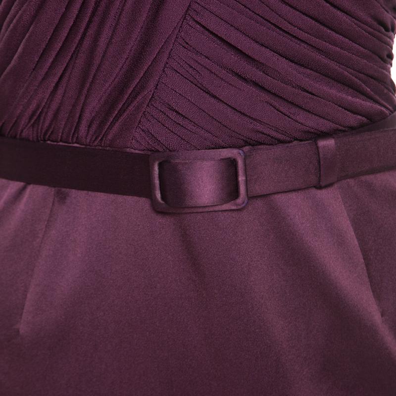 Escada Aubergine Bodice Asymmetric Sleeve Corsagenkleid Sheath Dress M In New Condition In Dubai, Al Qouz 2