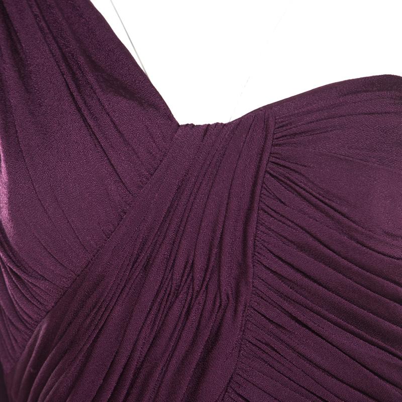 Escada Aubergine Bodice Asymmetric Sleeve Corsagenkleid Sheath Dress M 3