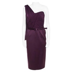 Escada Aubergine Bodice Asymmetric Sleeve Corsagenkleid Sheath Dress M