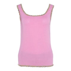 Escada Babyrosa ärmelloses Top aus Stretch-Strick mit Pailletten und Spitzenbesatz, M