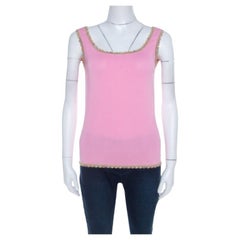 Top sin mangas de encaje con lentejuelas y punto elástico rosa bebé de Escada M