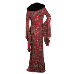 Escada Beaded Long Coat with Fur Collar, circa late 1990s-Early2000s