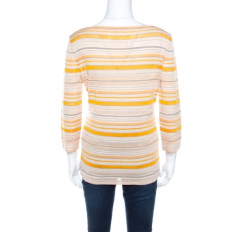 Escada Top a maniche lunghe in maglia a righe beige e arancione L.L. In condizioni ottime in vendita a Dubai, Al Qouz 2