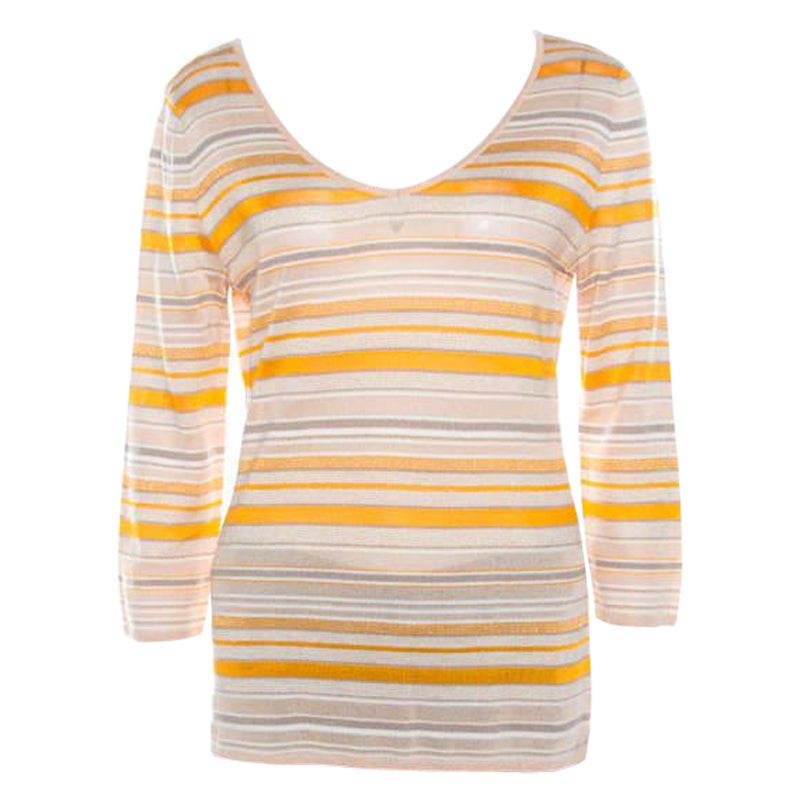 Escada Beige And Orange Stripes Knit Long Sleeve Top L