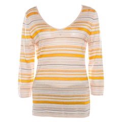 Escada Beige And Orange Stripes Knit Long Sleeve Top L