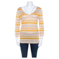 Escada Top a maniche lunghe in maglia a righe beige e arancione L.L.