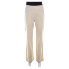Escada Beige Cotton Flat Front Straight Fit Trousers M