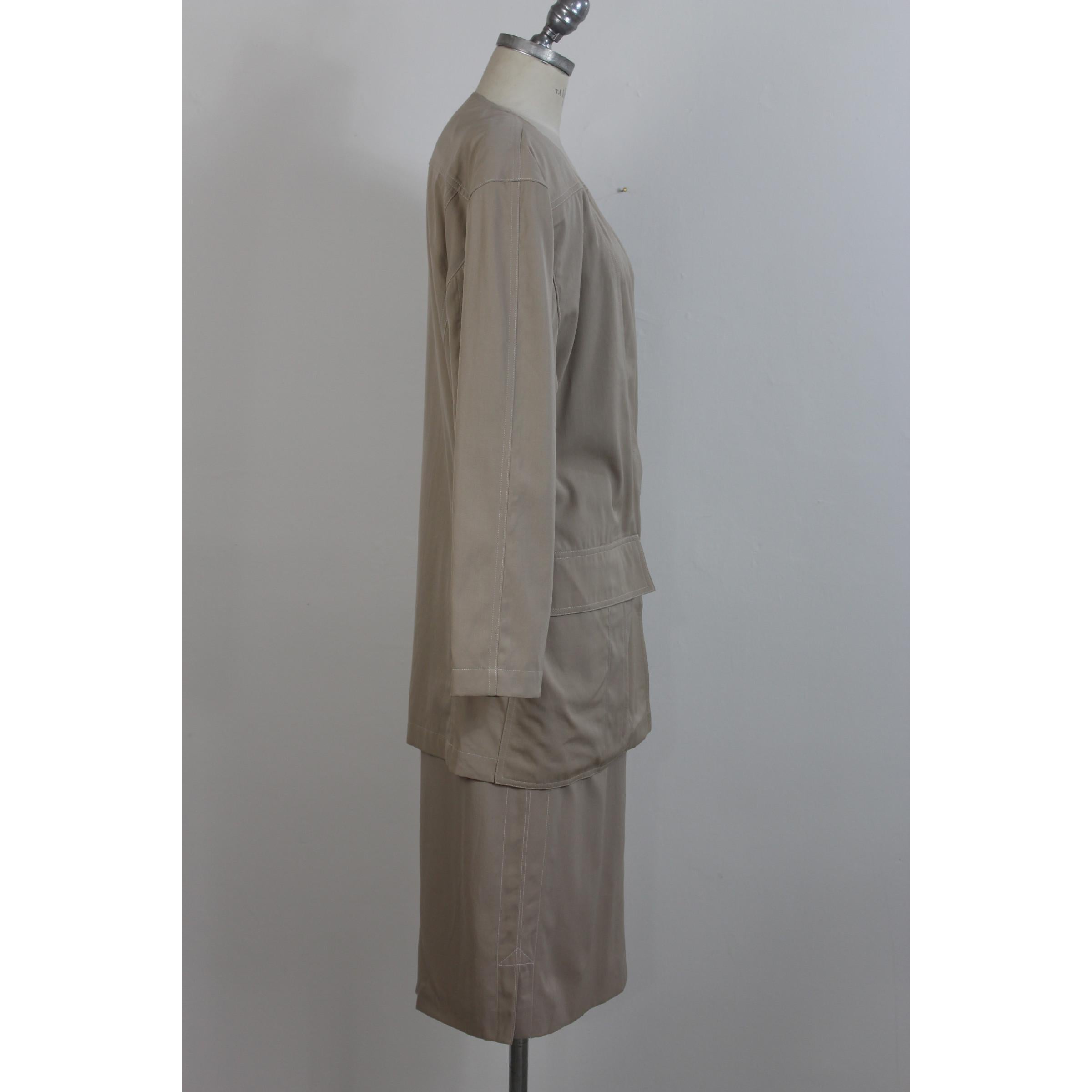 Escada Beige Cotton Vintage Classic Skirt Suit 1990s  In New Condition For Sale In Brindisi, Bt
