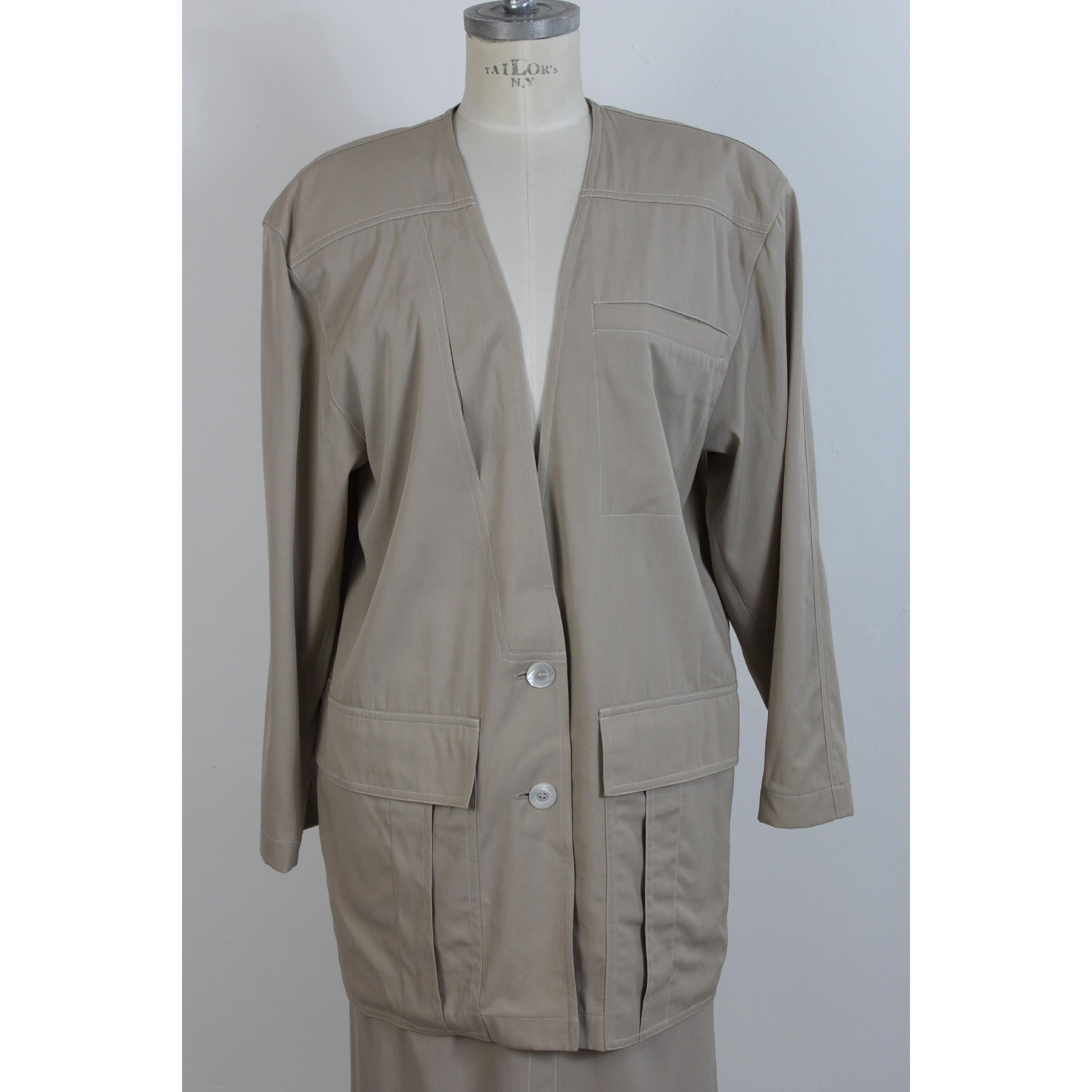 Escada Beige Cotton Vintage Classic Skirt Suit 1990s 1