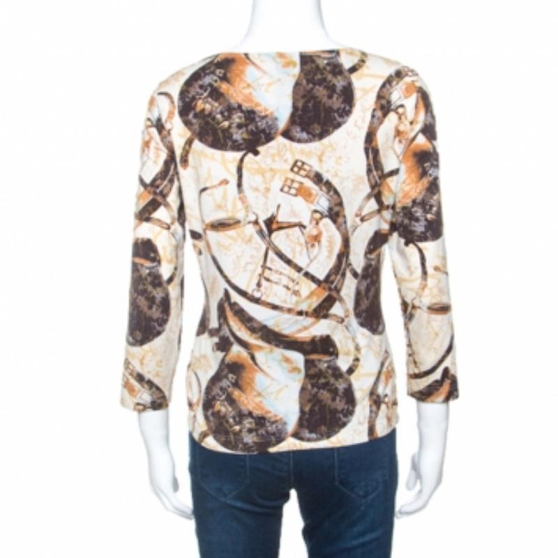 Escada Beige Jersey Saddle Print Langarm Top M im Zustand „Gut“ im Angebot in Dubai, Al Qouz 2