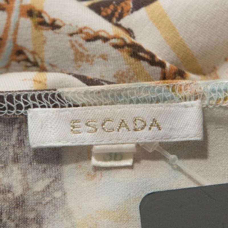 Escada Beige Jersey Saddle Print Langarm Top M im Angebot 1