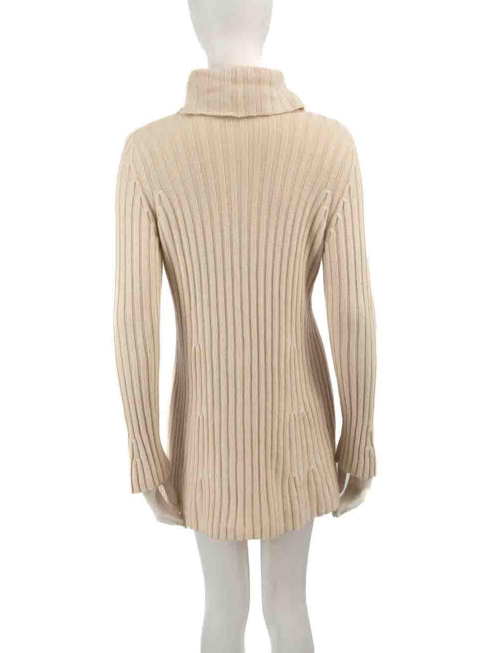 Escada Beige Silk Knitted Turtleneck Dress Size S In Good Condition For Sale In London, GB