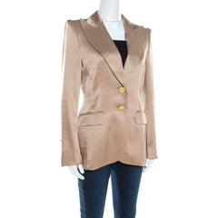 Escada Beige Silk Satin Gold Button Detail Tailored Blazer M