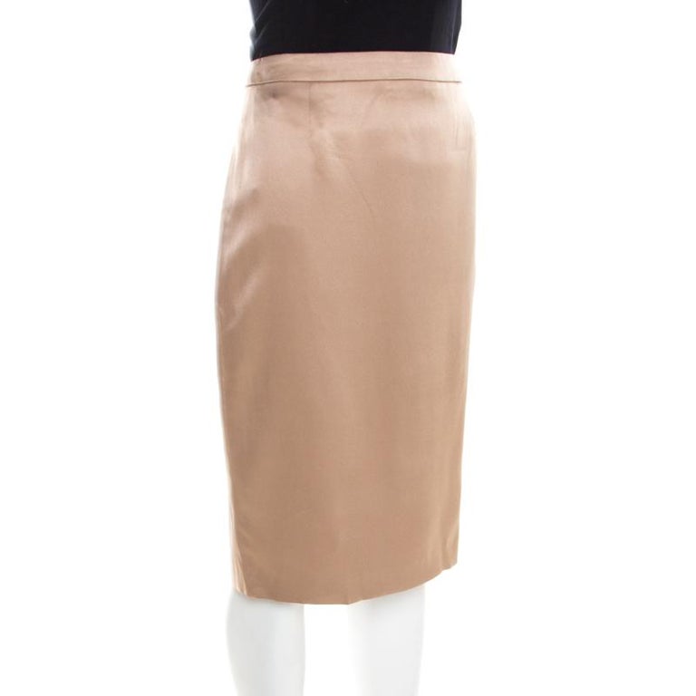 Escada Beige Silk Satin Tailored Pencil Skirt M For Sale at 1stDibs