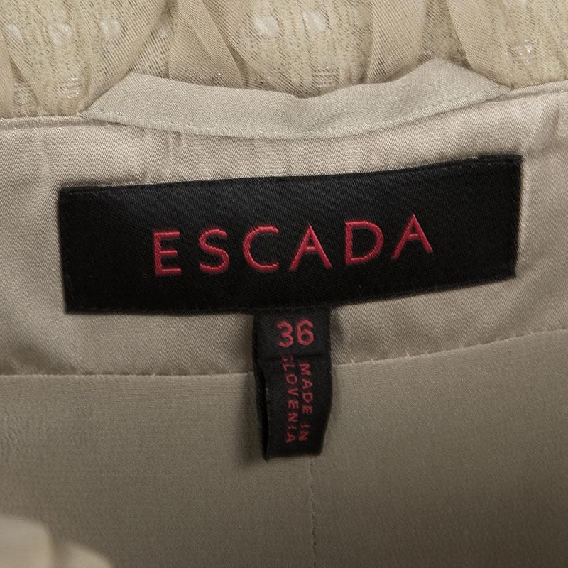 Women's Escada Beige Textured Silk Trim Short Sleeve Jacket XS