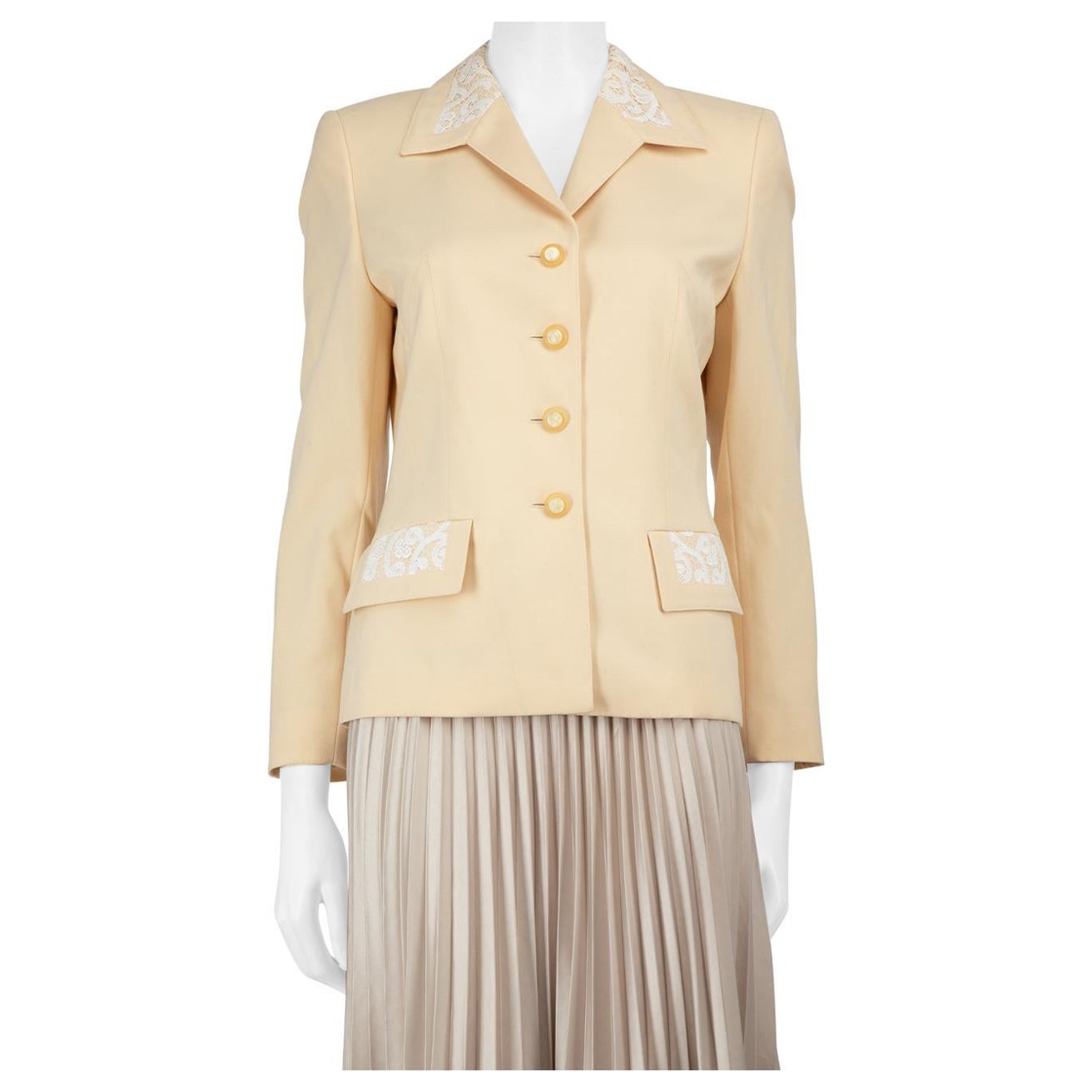 Escada Beige Wool Lace Trimmed Jacket Size S For Sale