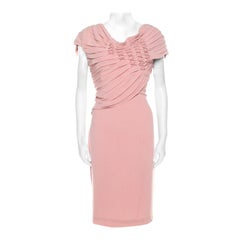 Used Escada Bellini Pink Crepe Pinch Pleat Draped Dyani Dress L