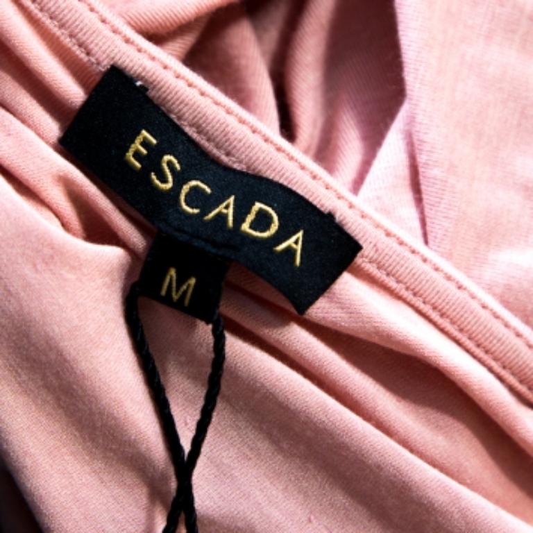 Marrone Escada Bellini Pink Diamond Pattern Plissettato Jersey Maniche a Cappello Estrelle Top M. in vendita
