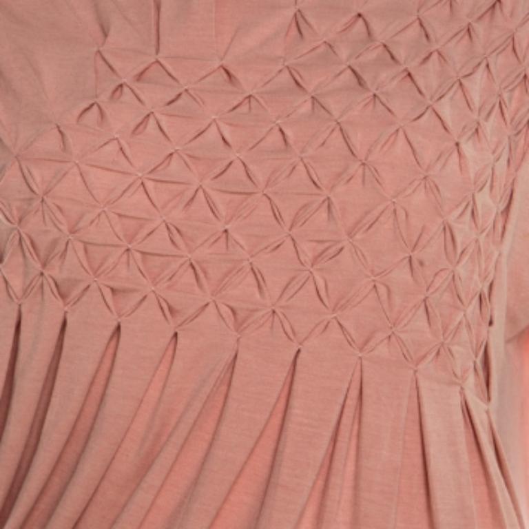 Escada Bellini Pink Diamond Pattern Plissettato Jersey Maniche a Cappello Estrelle Top M. In condizioni buone in vendita a Dubai, Al Qouz 2