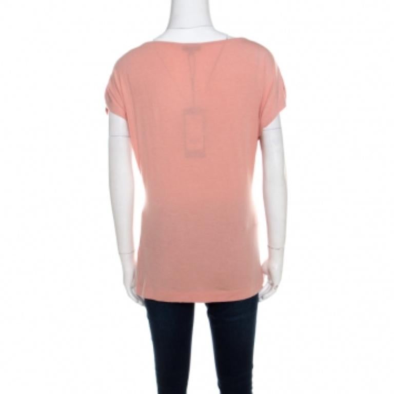 Escada Bellini Pink Diamond Pattern Plissettato Jersey Maniche a Cappello Estrelle Top M. in vendita 1
