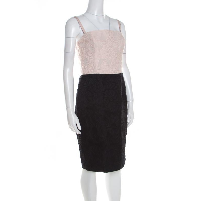 Black Escada Bicolor Floral Jacquard Cotton Silk Doren Corset Dress M For Sale