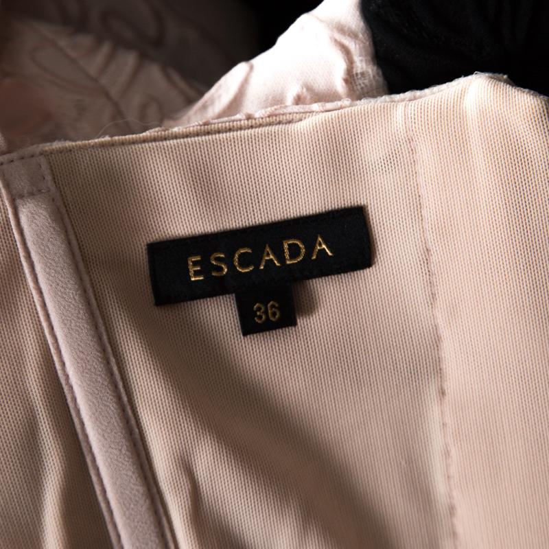 Escada Bicolor Floral Jacquard Cotton Silk Doren Corset Dress M In Excellent Condition For Sale In Dubai, Al Qouz 2