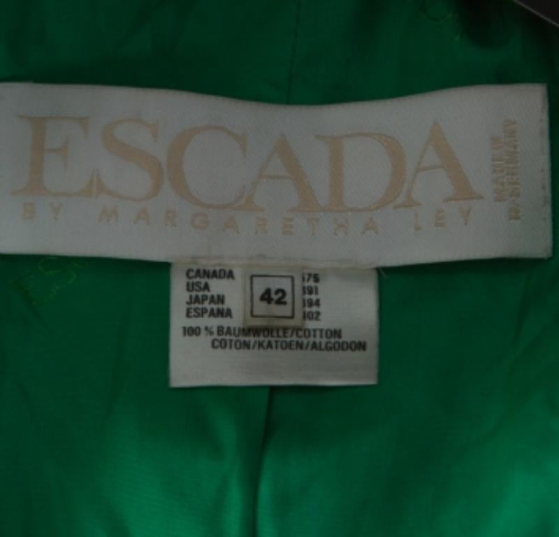 Escada Bicolor Leopard Print Cotton Short Sleeve Double Breasted Blazer L (Blau) im Angebot