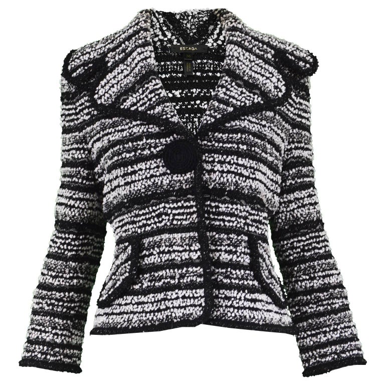 Escada Black White and Silver Lurex Textured Bouclé Tweed Jacket For ...