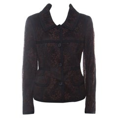 Escada Black and Brown Lace Button Front Jacket L