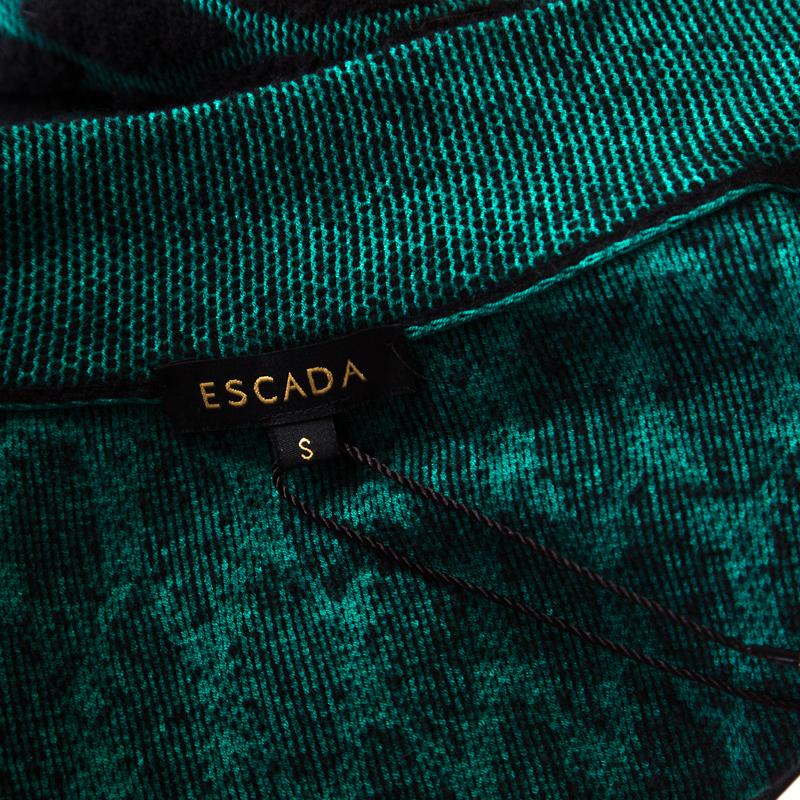 Women's Escada Black and Green Jacquard Knit Open Front Sayakah Cardigan S