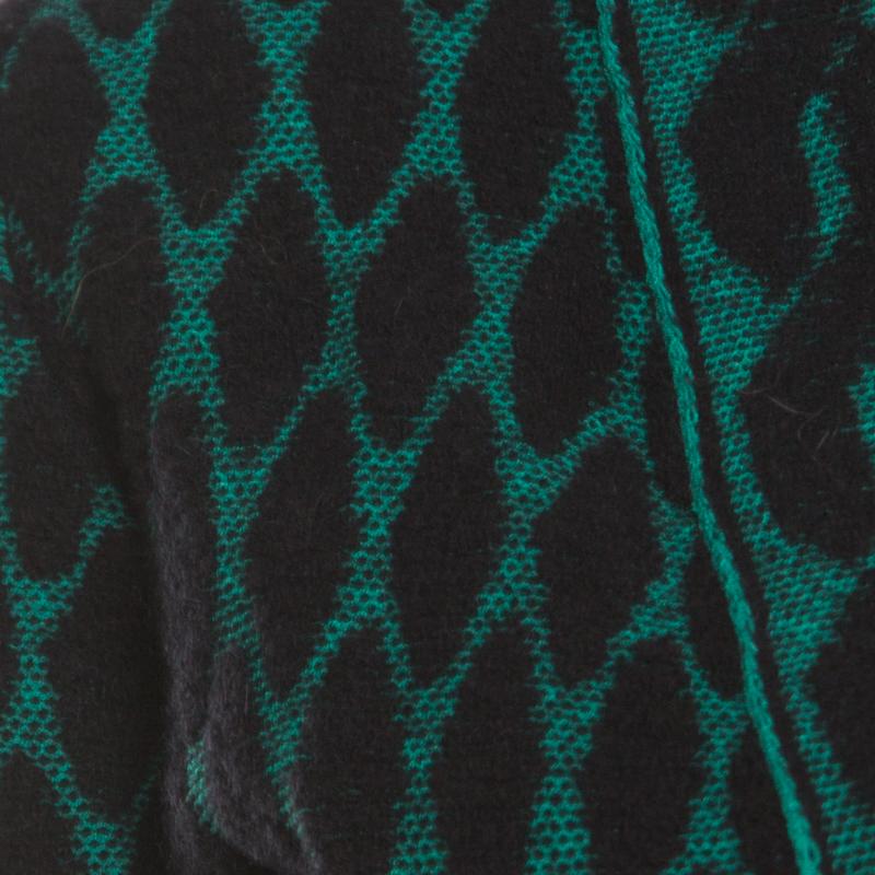 Escada Black and Green Jacquard Knit Open Front Sayakah Cardigan S 2