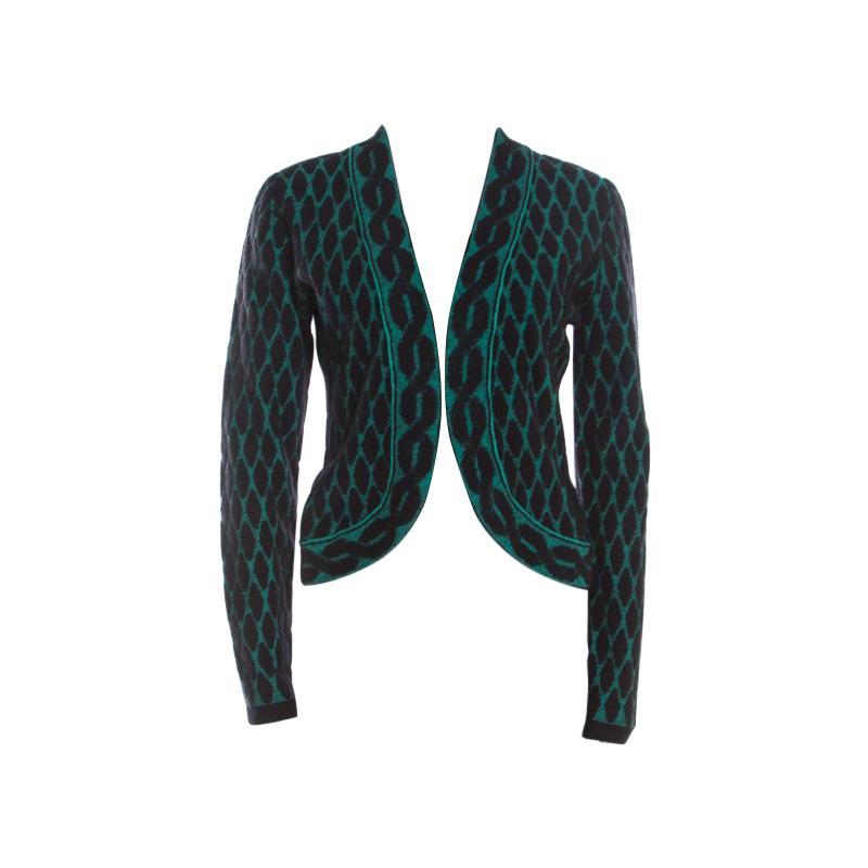 Escada Black and Green Jacquard Knit Open Front Sayakah Cardigan S